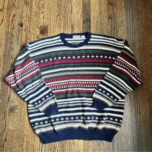 90s Cotton Traders Sweater Vintage Funky Retro Pattern Striped Men's Size XL